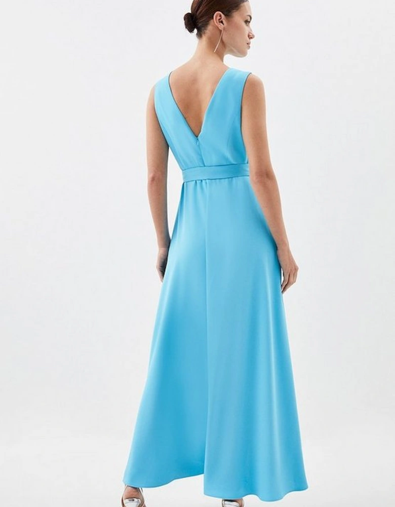 Petite Soft Tailored Tie Neck Detail Waterfall Maxi Length