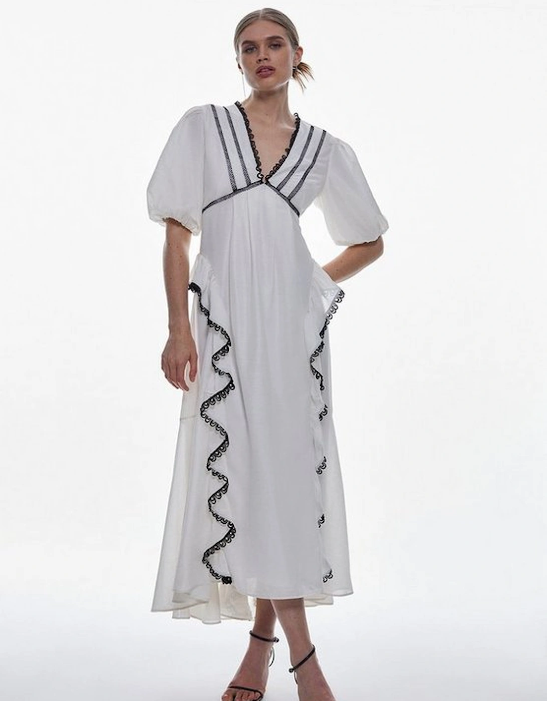 Tall Graphic Lace Trim Woven Plunge Maxi Dress, 5 of 4