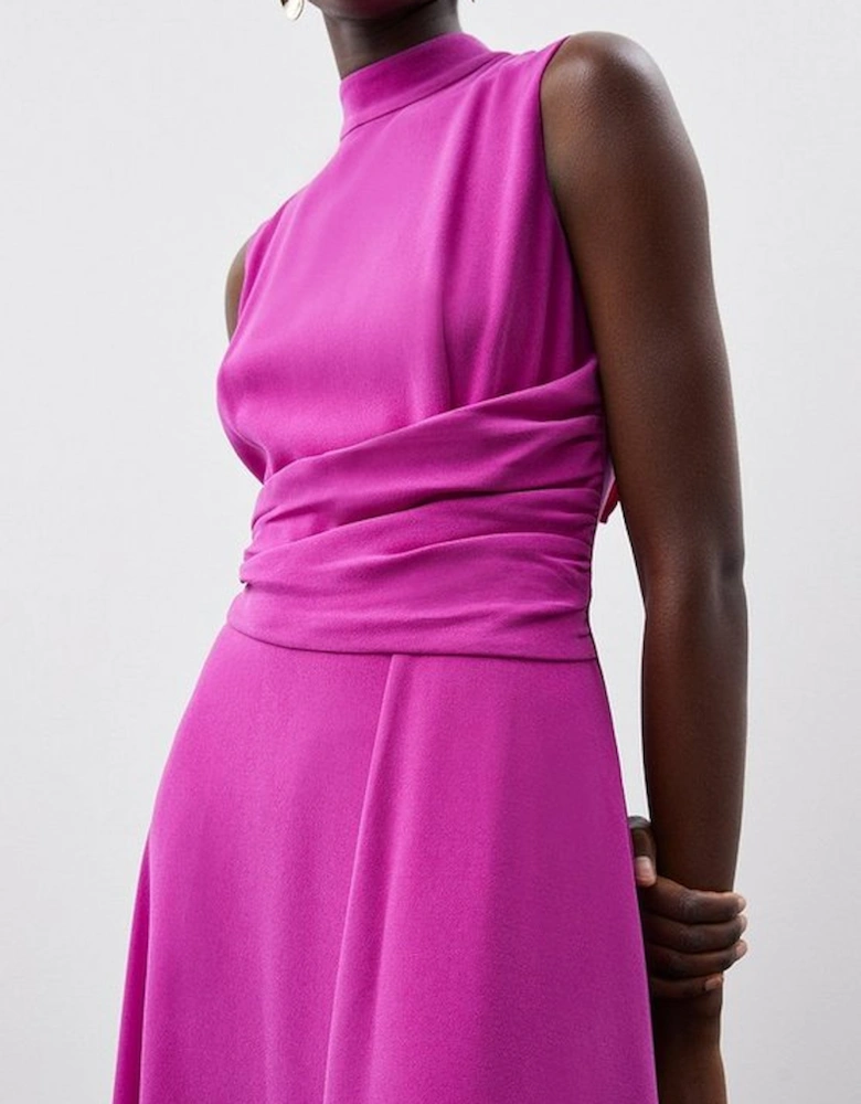 Premium Crepe Tie Halter Drape Midi Dress