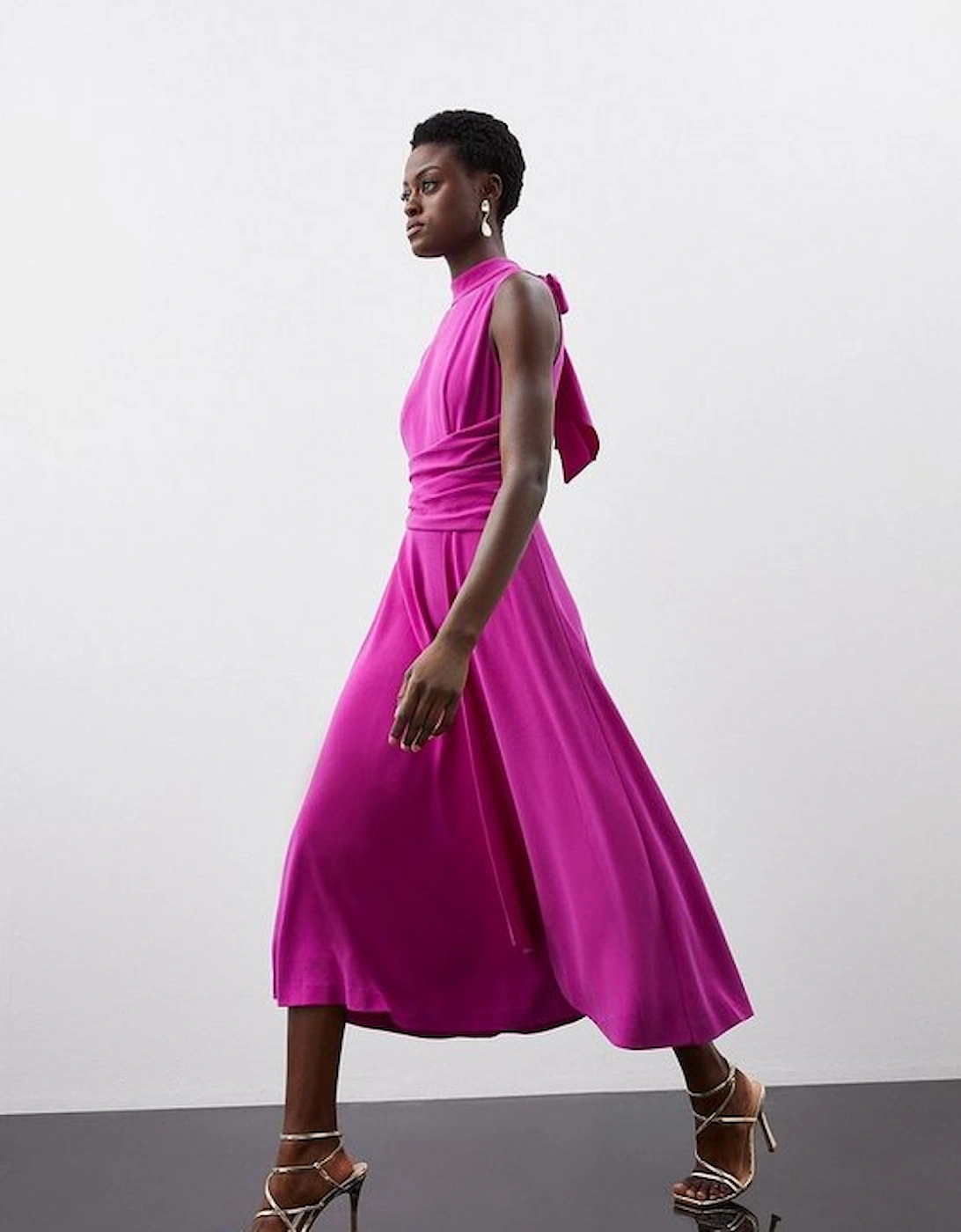 Premium Crepe Tie Halter Drape Midi Dress, 5 of 4