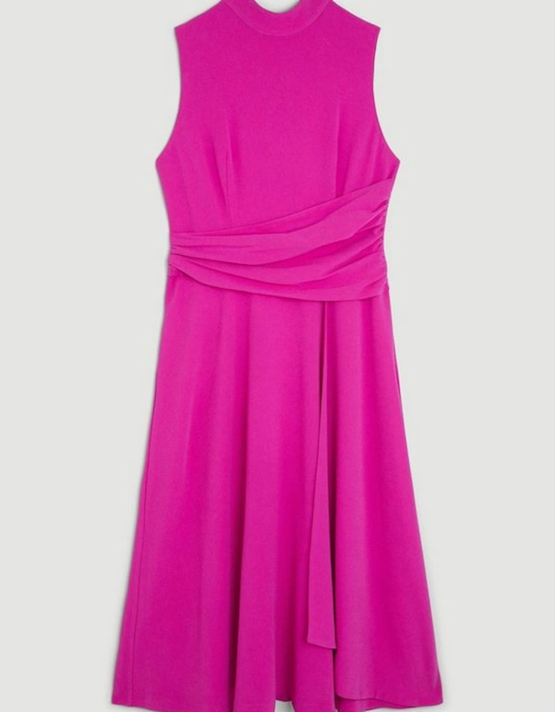Premium Crepe Tie Halter Drape Midi Dress