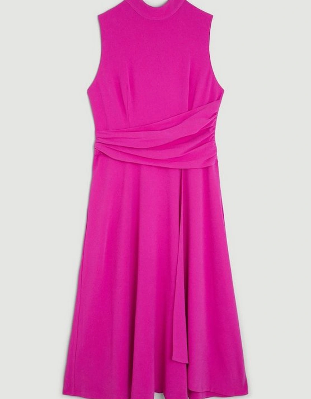 Premium Crepe Tie Halter Drape Midi Dress