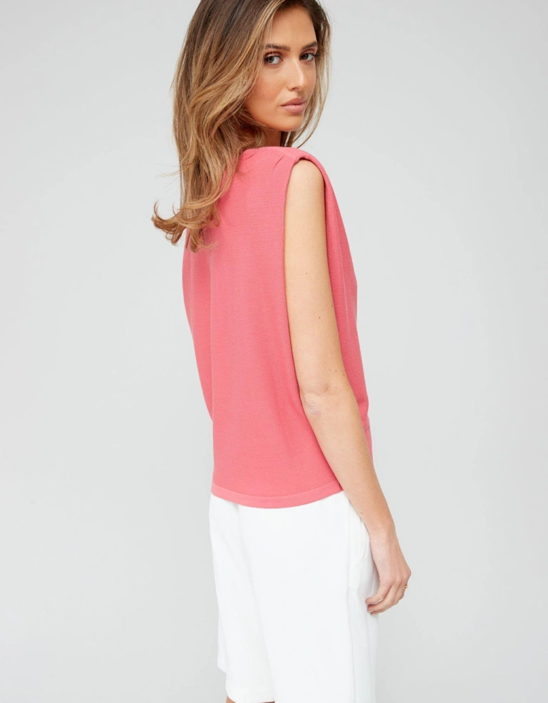 Short Sleeve Knitted Button Back Top - Pink