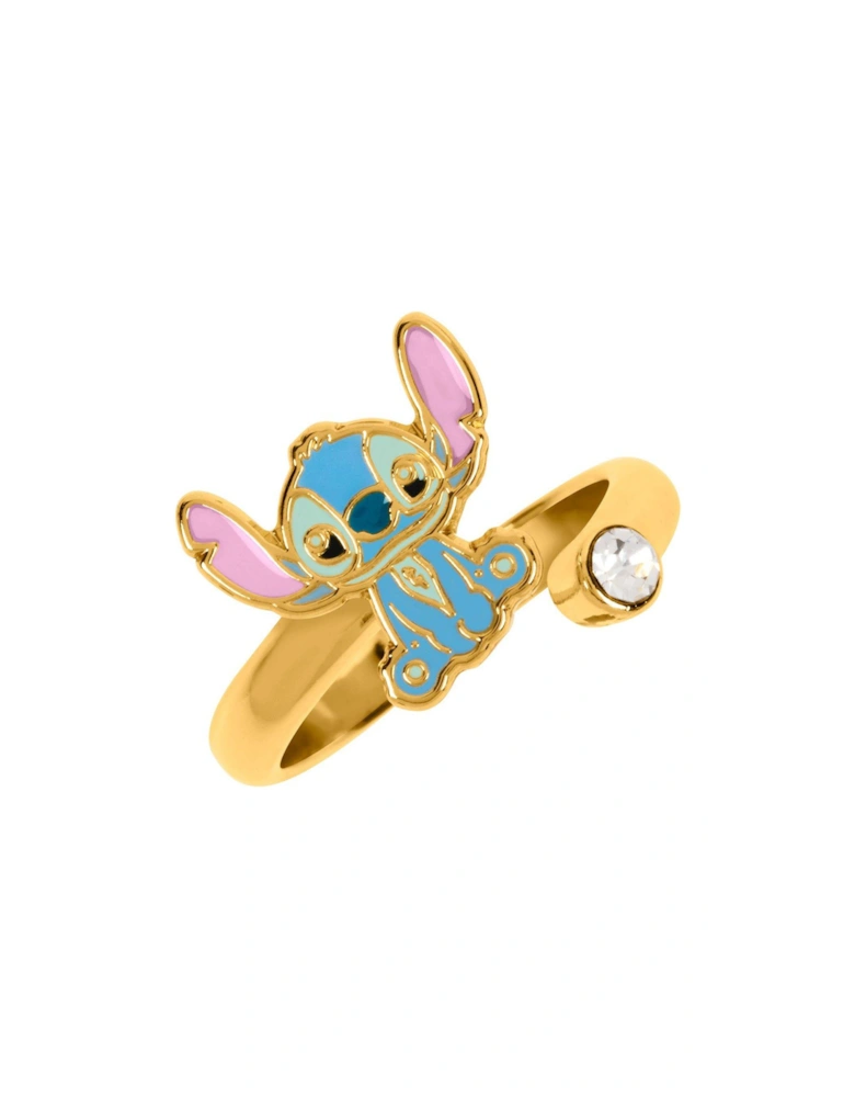 Lilo & Stitch Blue & Pink Gold Plated Clear Stone Ring