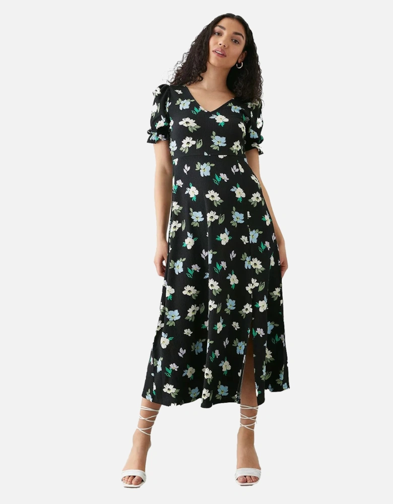 Womens/Ladies Floral V Neck Short-Sleeved Midi Dress