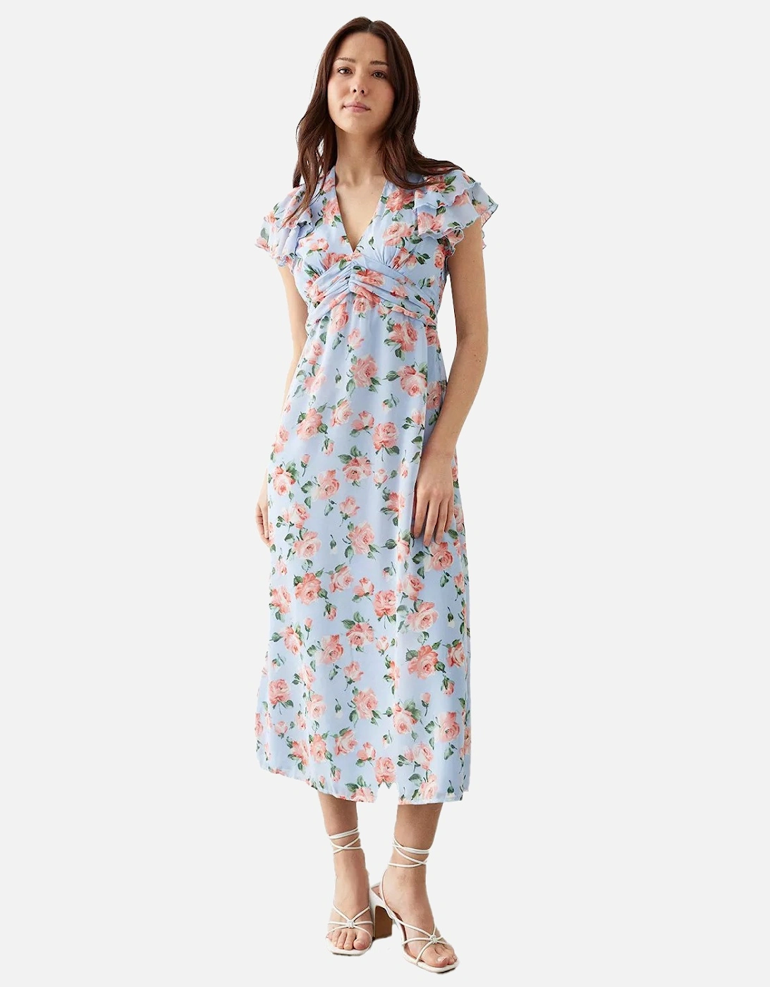 Womens/Ladies Floral Ruffle Midi Dress, 4 of 3