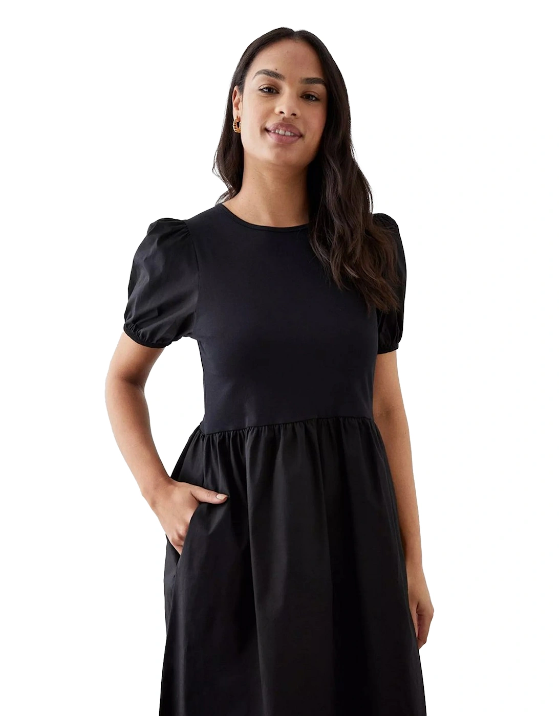 Womens/Ladies Poplin Smock Midi Dress