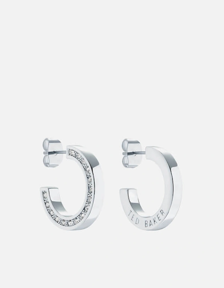 Senatta Crystal Silver-Tone Hoop Earrings
