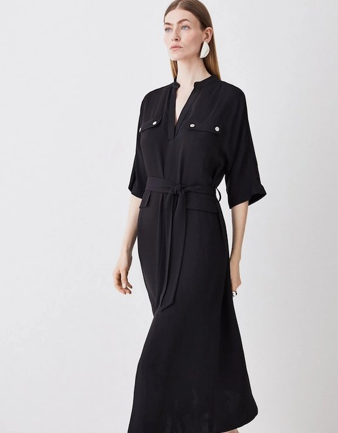 Soft Tailored Belted Relaxed Sleeve Midi Dress, 5 of 4