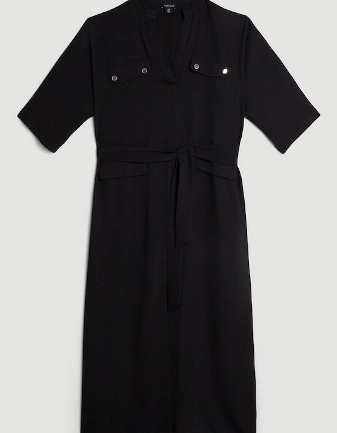 Soft Tailored Belted Relaxed Sleeve Midi Dress