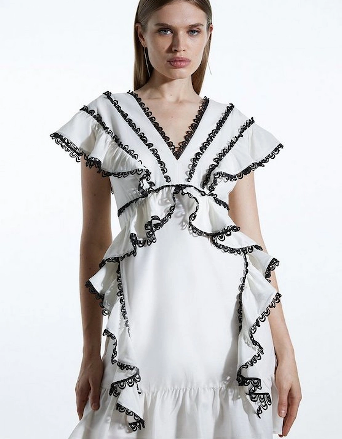 Graphic Lace Trim Woven Mini Dress, 8 of 7