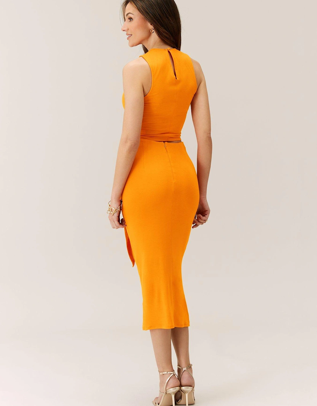 Ruched Tie Detail Co Ord Skirt - Orange