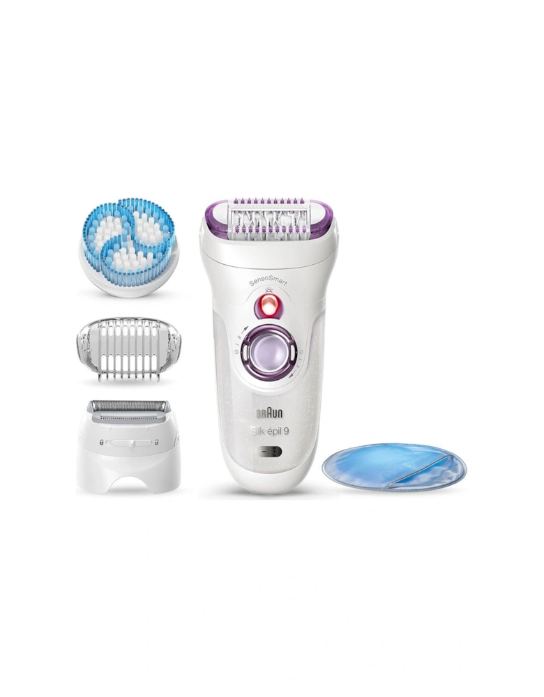 Silk-épil 9, Epilator For Long Lasting Hair Removal, 4 Extras, Pouch, Cooling Glove, 9-735
