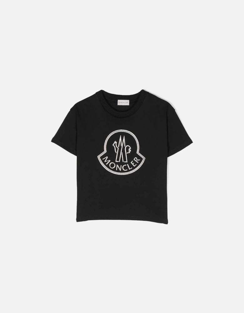 Kids Logo Embroidered Cotton T-shirt Black