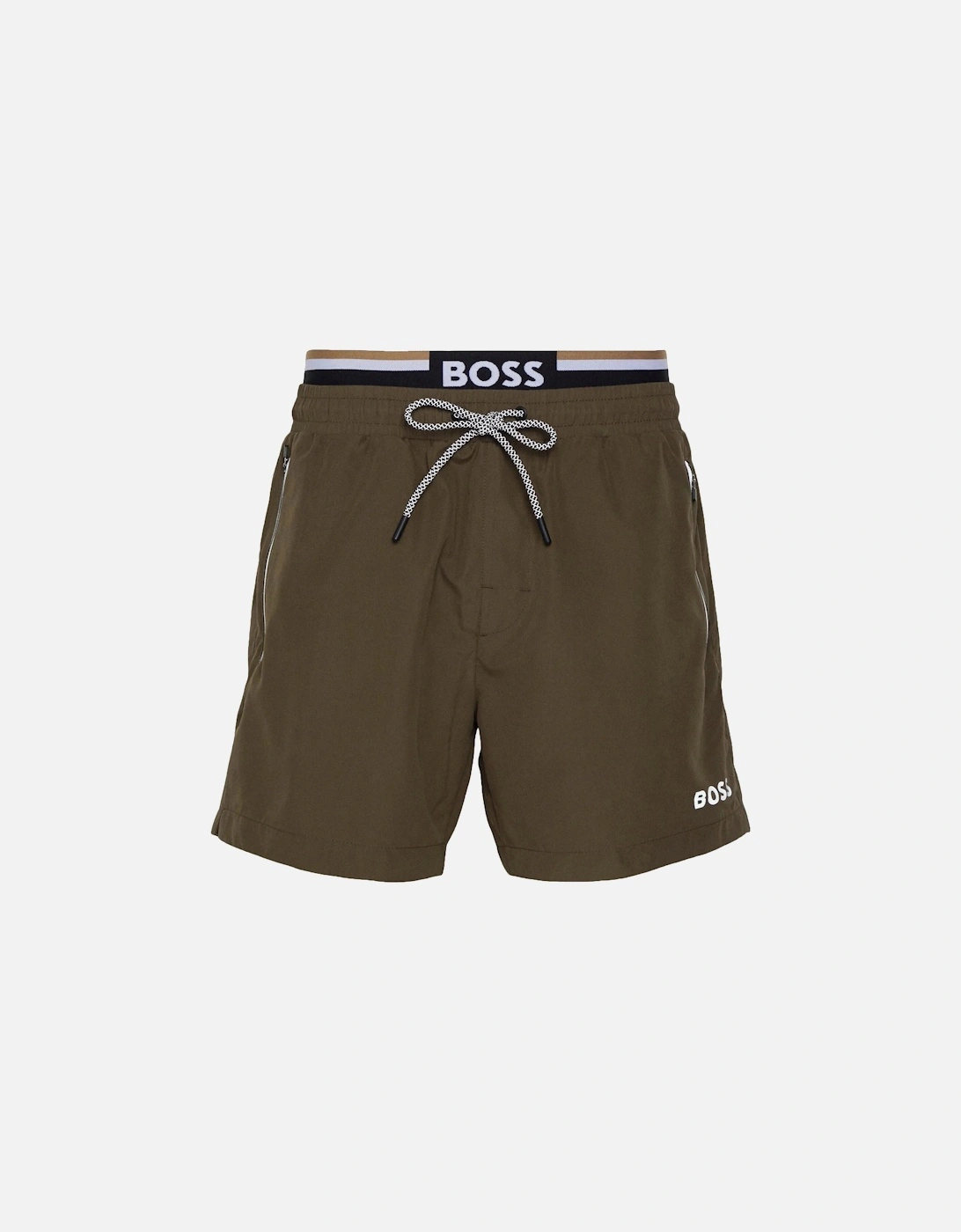 Mens Logo Swim Shorts Khaki, 4 of 3