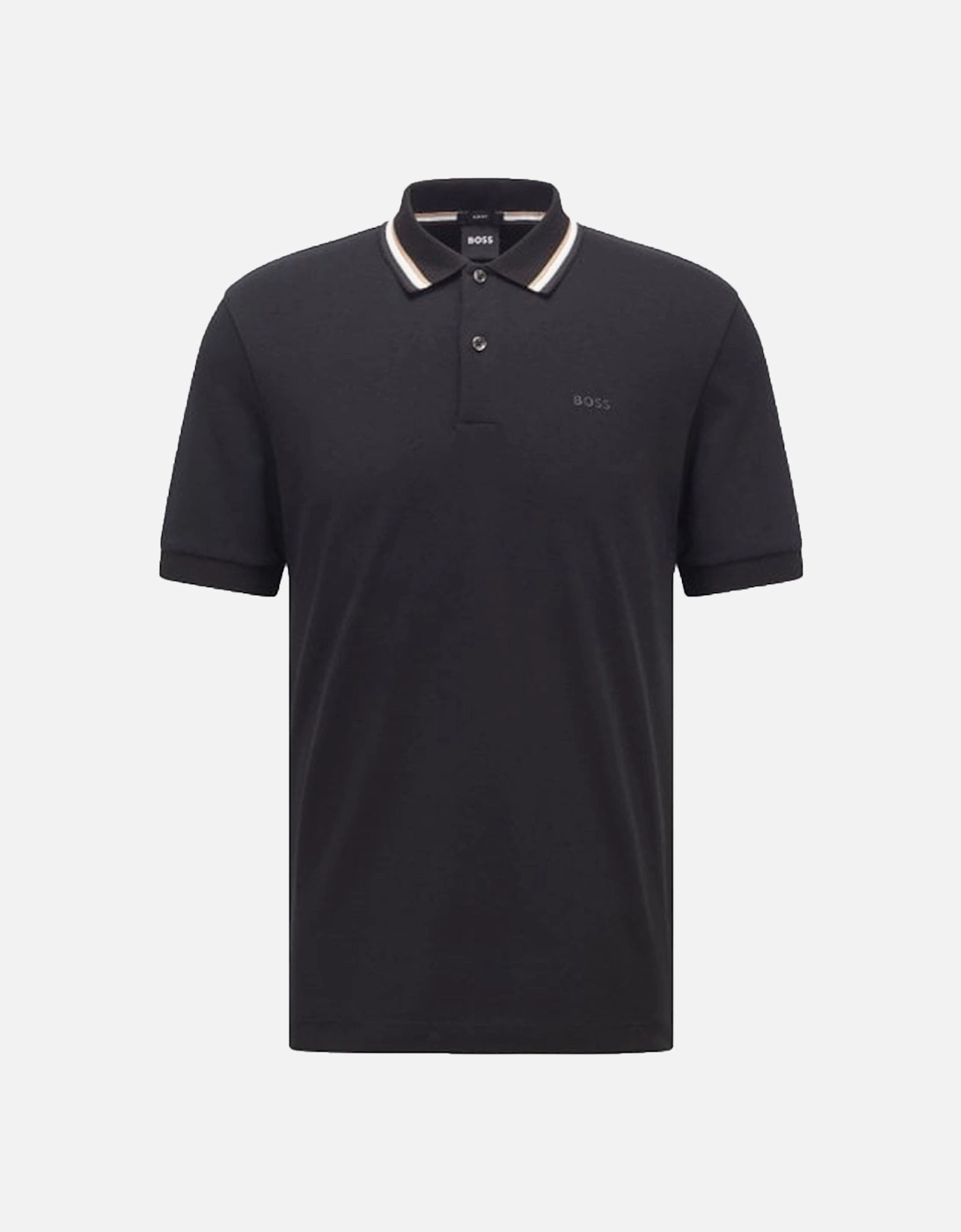 Mens Striped Collar Polo Shirt Black, 4 of 3