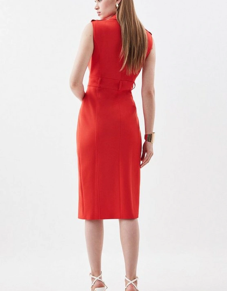 Compact Stretch Double Breasted Sleeveless Midi Dress