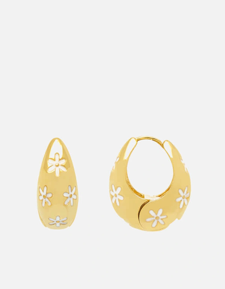 Gold-Plated Flower Pattern Chunky Hoops