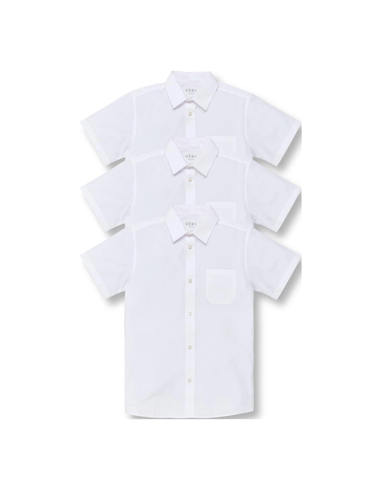 Boys 3 Pack Slim Fit Short Sleeve School Shirt - White