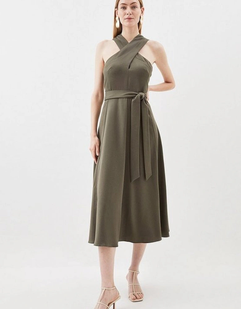 Relax Tailored Halter Belted Midi Dress