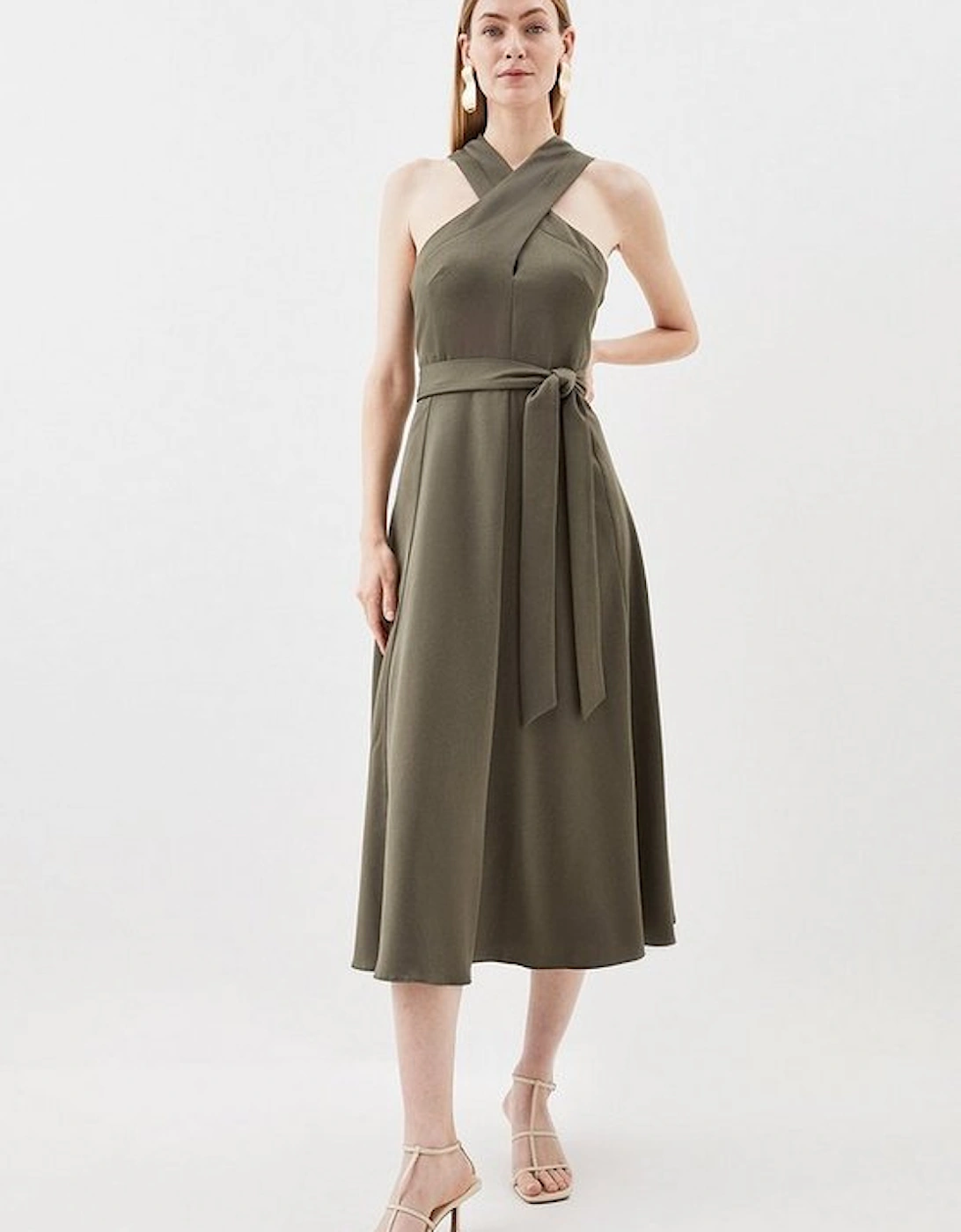Relax Tailored Halter Belted Midi Dress, 5 of 4