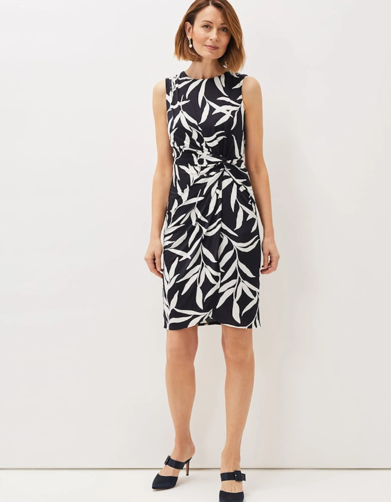 Amber Leaf Print Fitted Jersey Dress