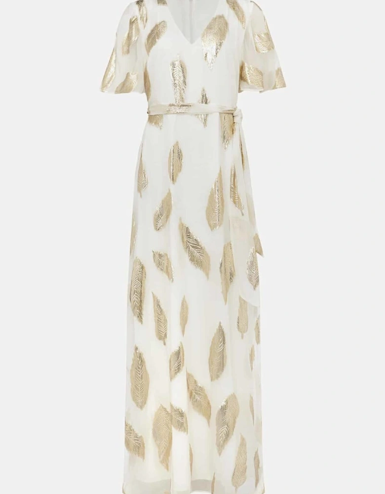 Larah Feather Print Silk Jacquard Maxi Dress