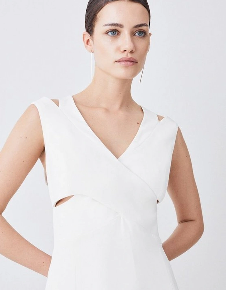 Petite Open Back V Neck Woven Midi Dress