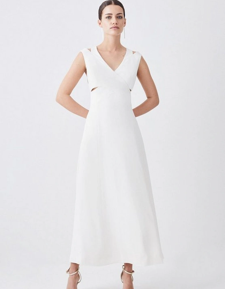 Petite Open Back V Neck Woven Midi Dress