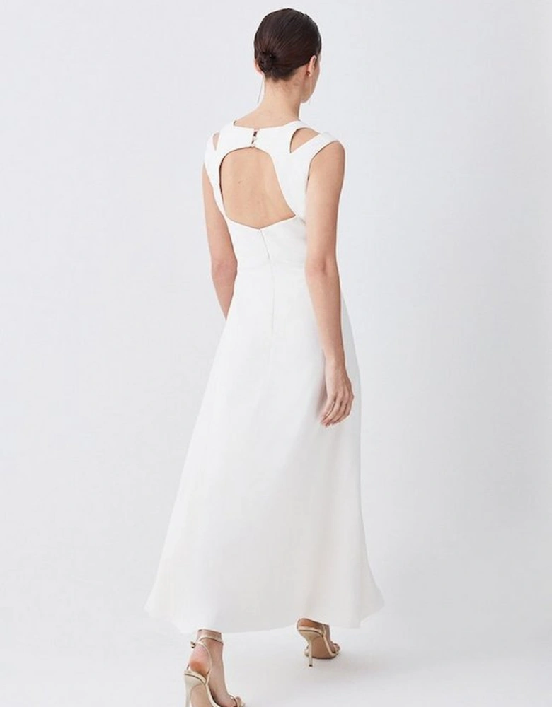 Petite Open Back V Neck Woven Midi Dress
