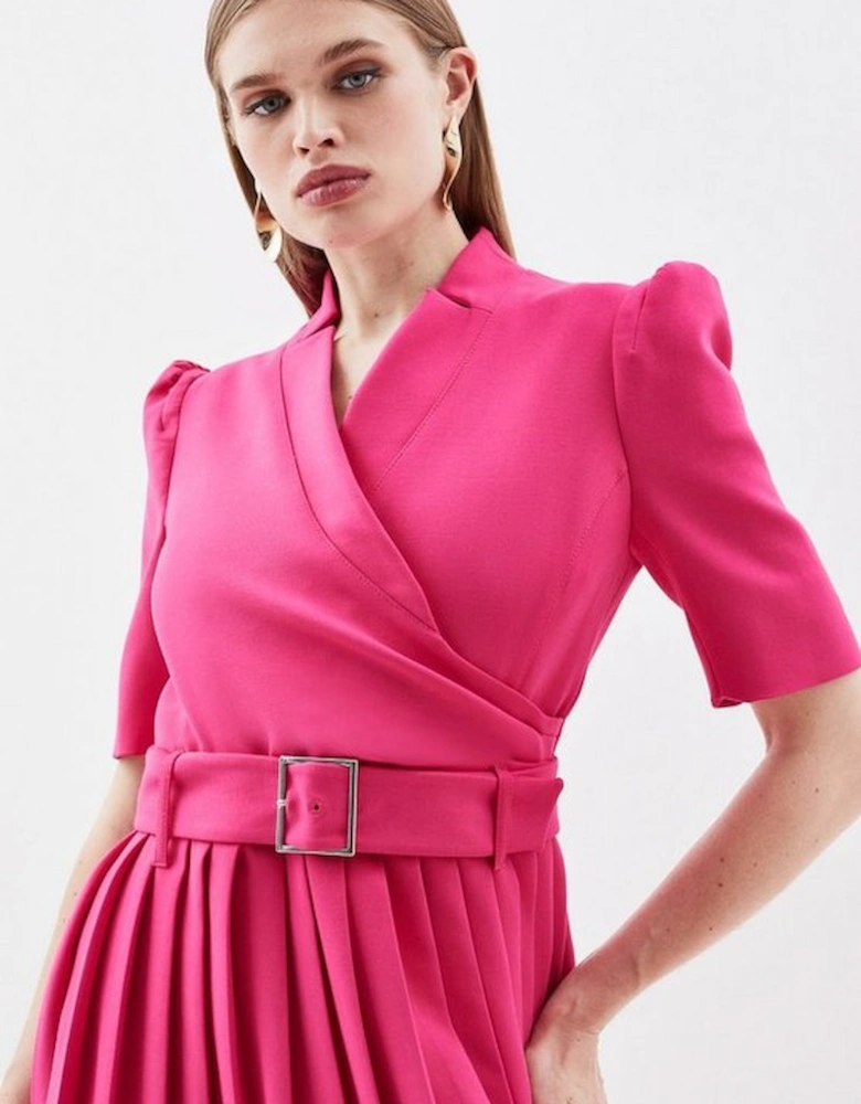 Compact Stretch Notch Neck Wrap Belted Forever Midi Dress