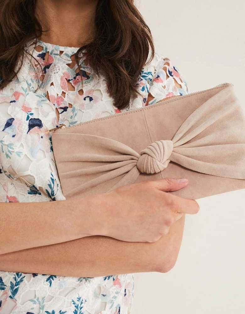 Nude Suede Clutch Bag