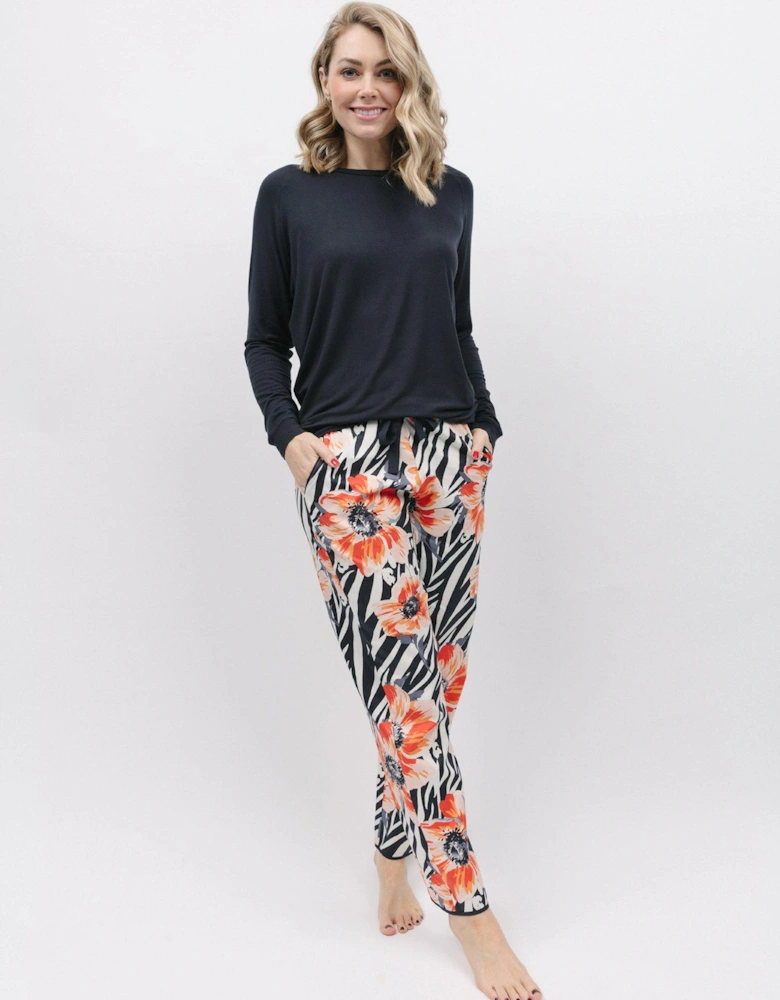 Charcoal Animal/floral Print Pant Slouch Knit Top