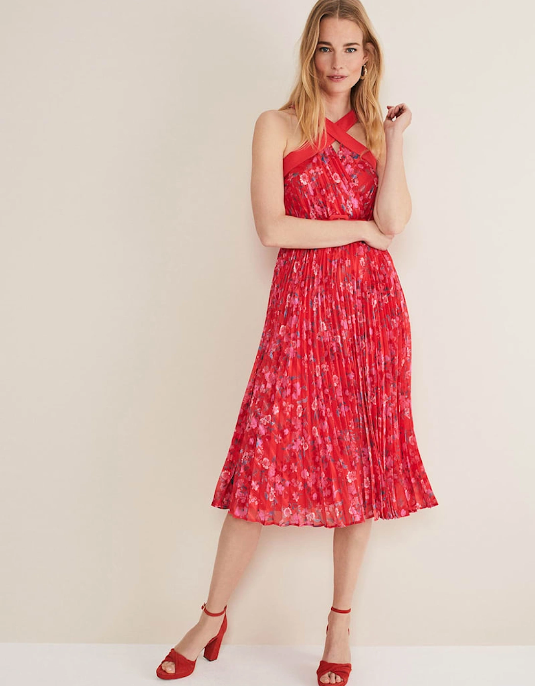 Zoya Pleat Midi Floral Dress