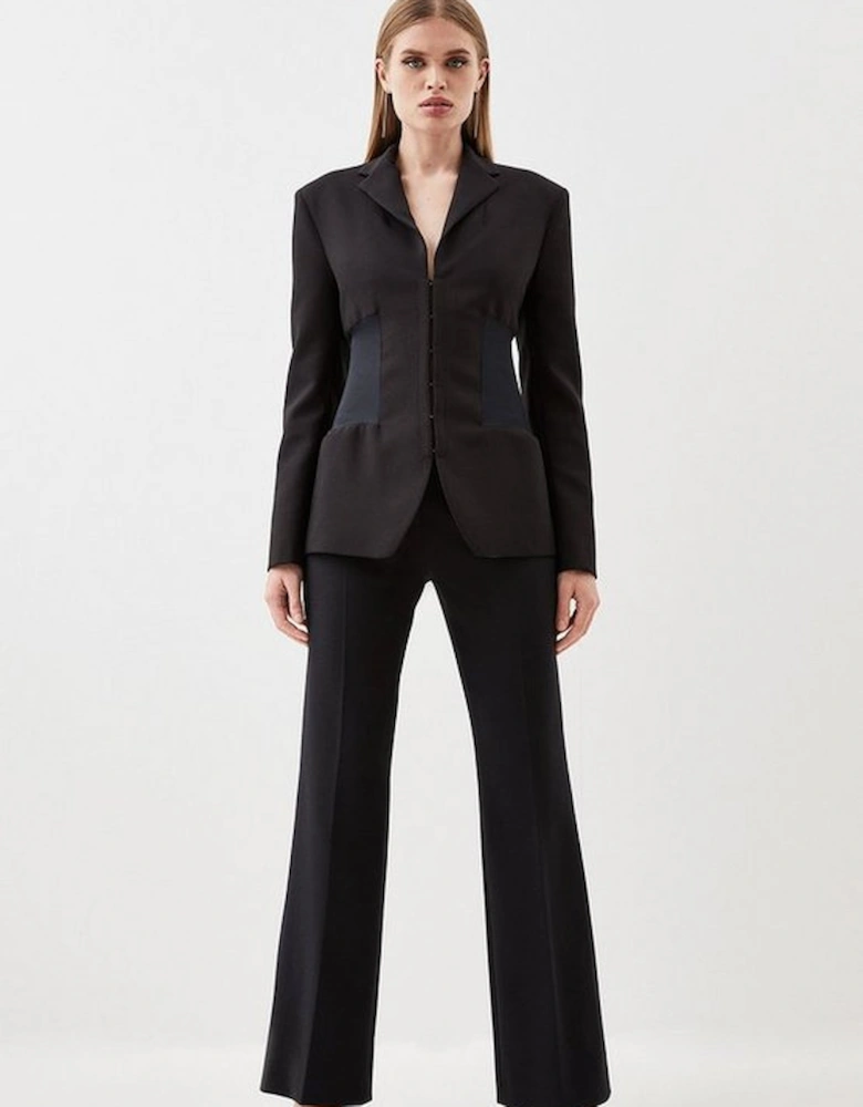 Compact Stretch Contrast Panel Detail Flared Trousers