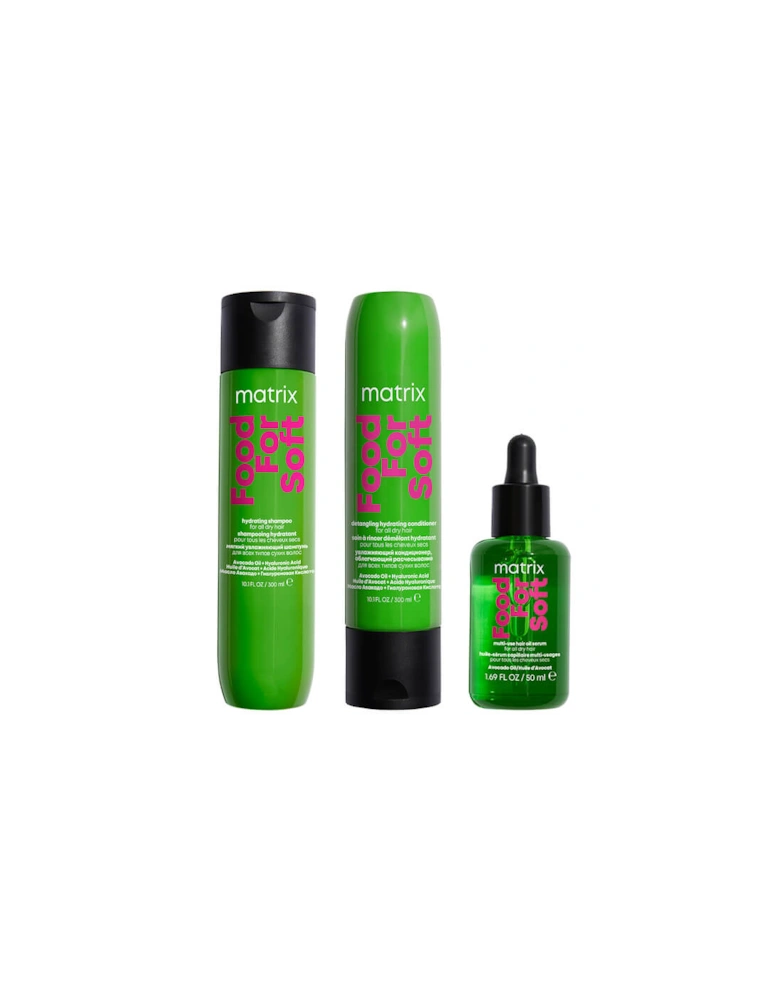 Food for Soft Hydrating Shampoo, Conditioner and Hair Oil with Avocado Oil and Hyaluronic Acid for Dry Hair Routine
