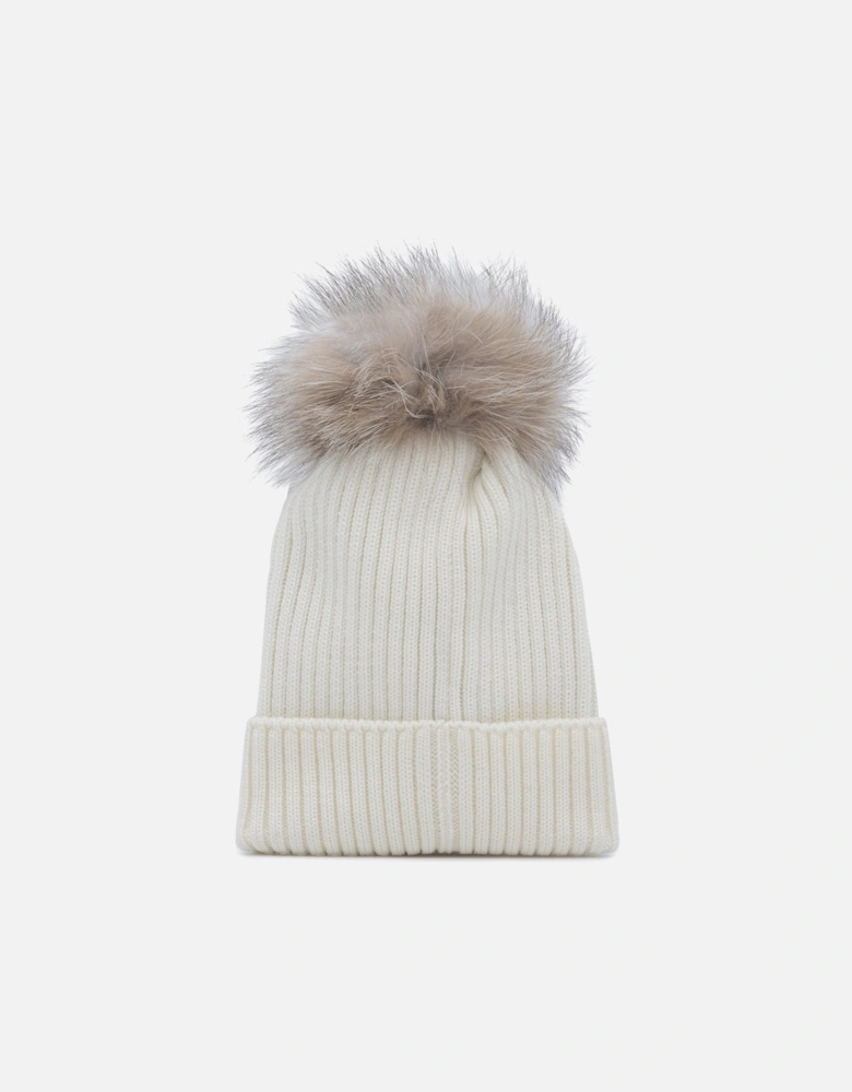 Kids Fur Bobble Hat White