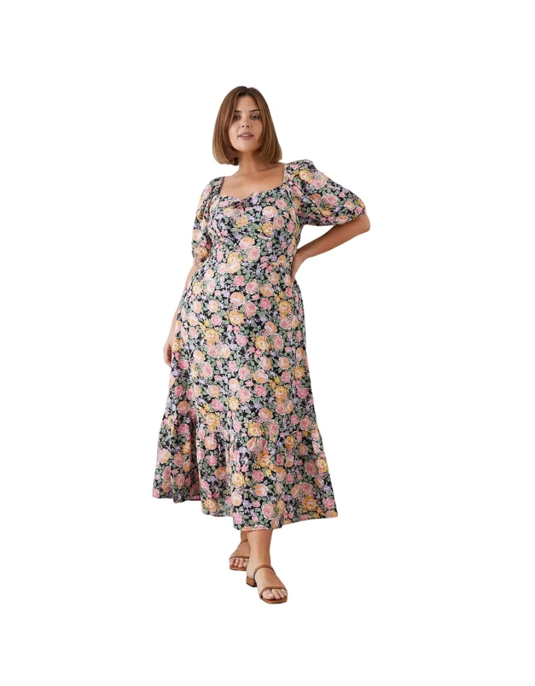 Womens/Ladies Floral Front Tie Plus Tiered Maxi Dress