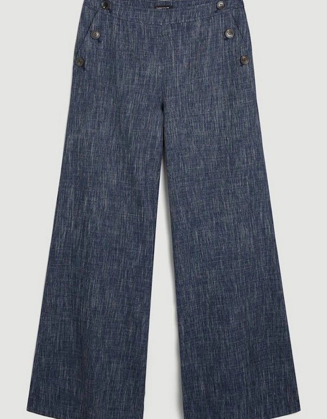 Tailored Denim Look Wide Leg Button Detail Trousers