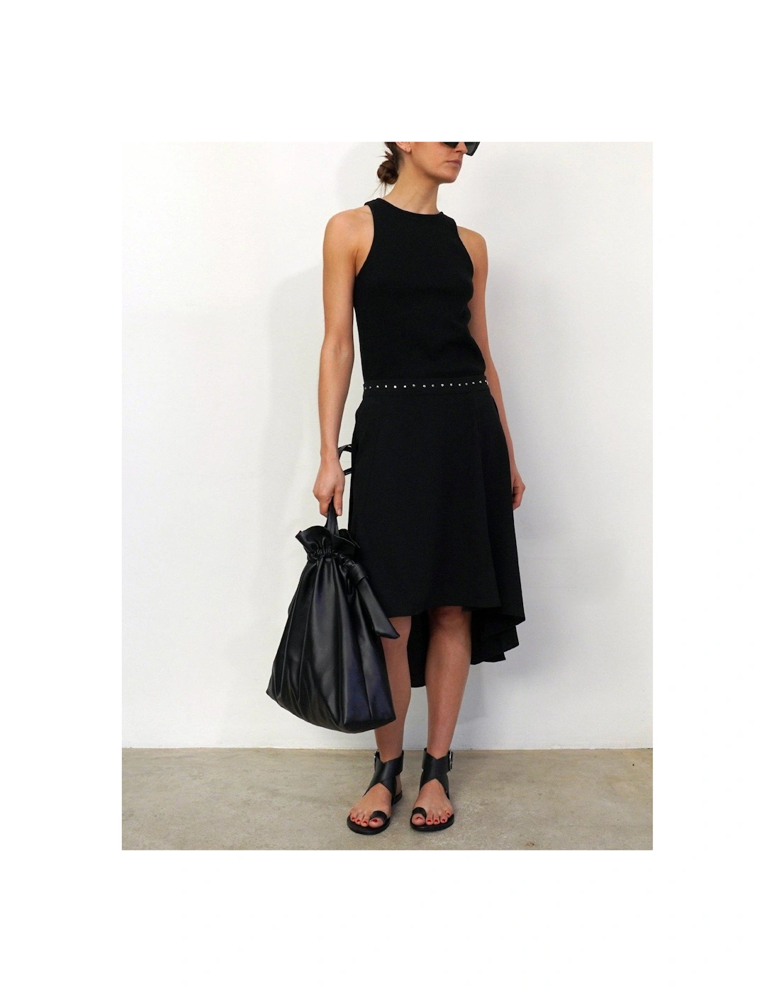 High Low Studded Waist Midi Skirt - Black, 3 of 2