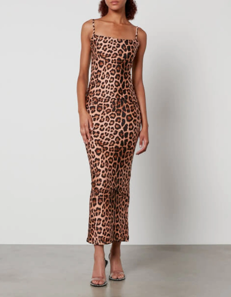 Leopard-Print Stretch-Satin Maxi Dress