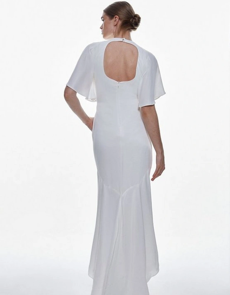 Satin Back Crepe Angel Sleeved Woven Maxi Dress