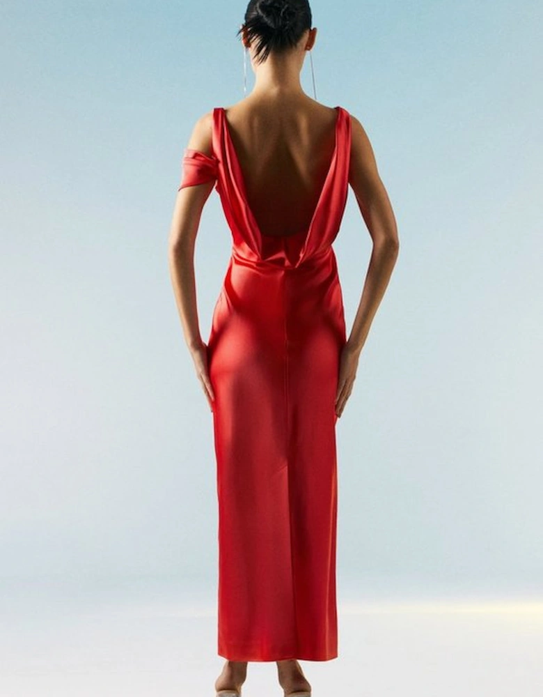 OOTO Italian Structured Satin Drape Column Midaxi Dress