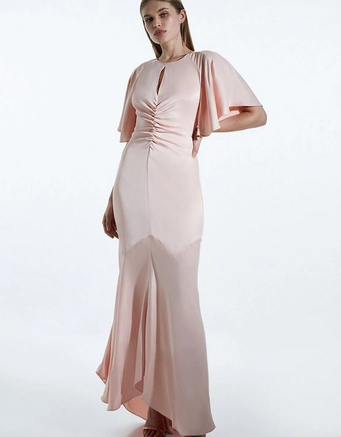 Satin Back Crepe Angel Sleeved Woven Maxi Dress, 5 of 4