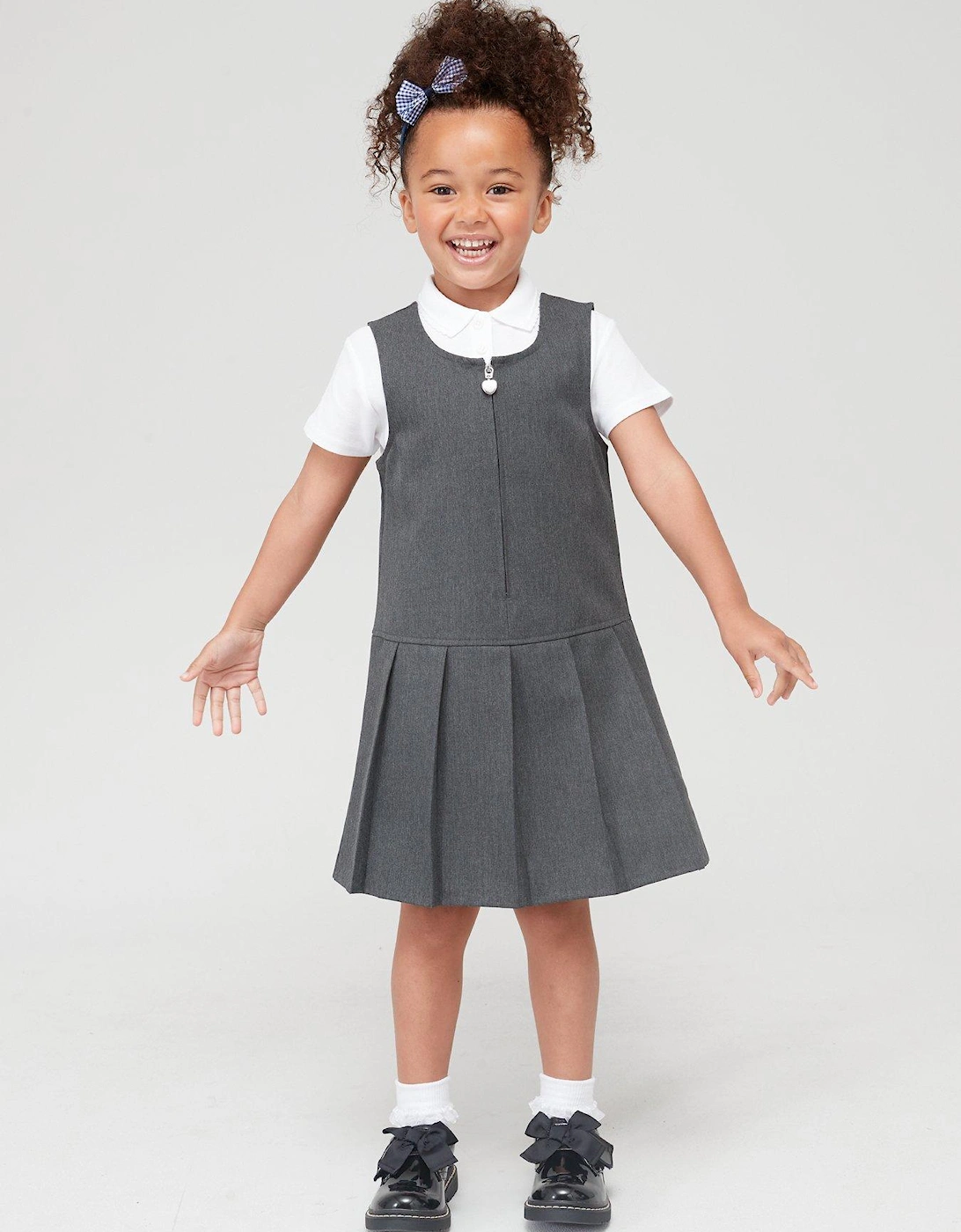 Girls 2 Pack Pleat Pinafore School Dresses - Grey, 2 of 1