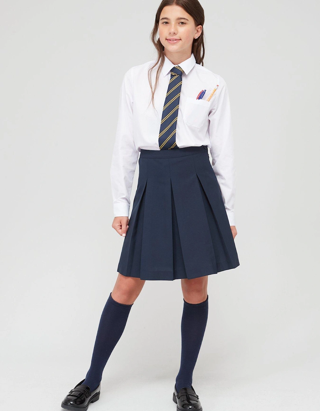 Girls 2 Pack Classic Pleated Water-Repellent School Skirts - Navy, 2 of 1
