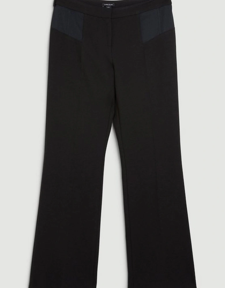 Compact Stretch Contrast Panel Detail Flared Trousers