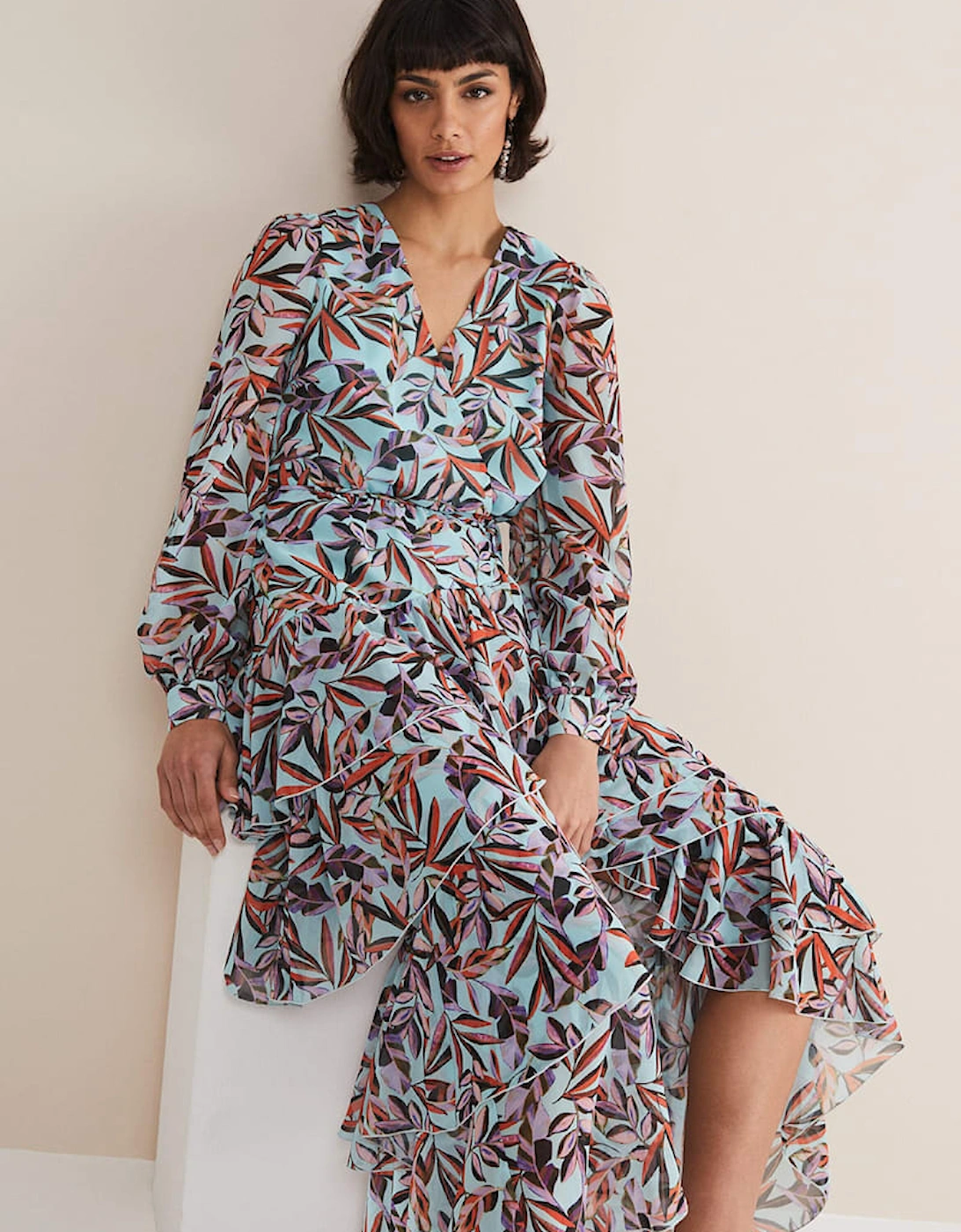 Jada Leaf Print Tiered Maxi Dress, 7 of 6