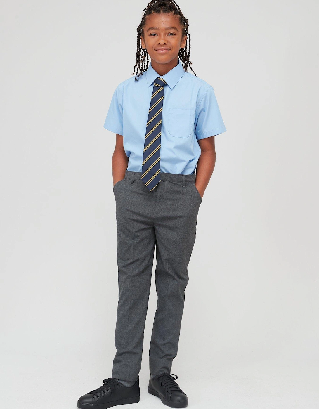 Boys 2 Pack Skinny Fit School Trousers - Grey, 2 of 1