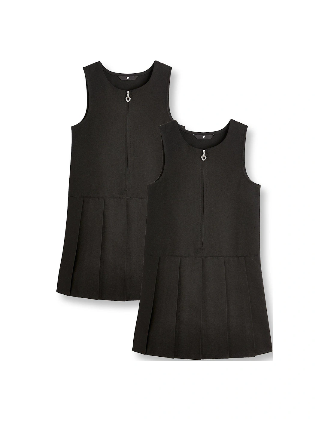 Girls 2 Pack Pleat Pinafore Water-Repellent School Dresses - Black, 2 of 1